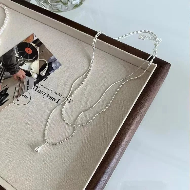 Elegant Double Chain Drop Pendant Necklace for Women | Minimalist Layered Jewelry