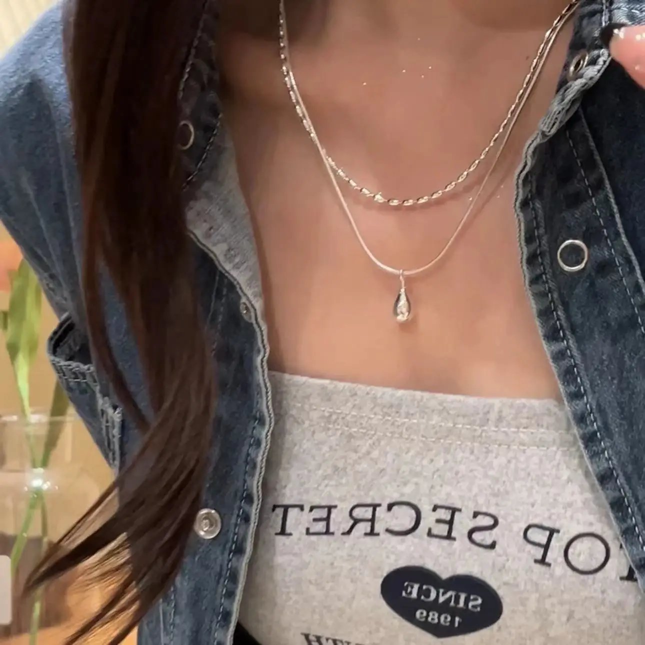Elegant Double Chain Drop Pendant Necklace for Women | Minimalist Layered Jewelry