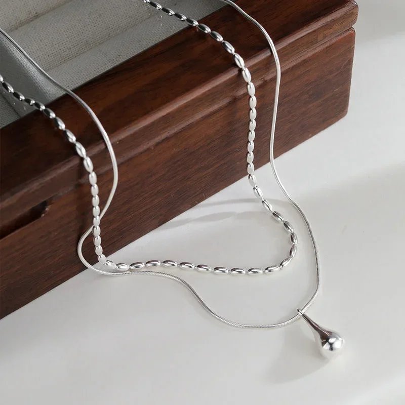 Elegant Double Chain Drop Pendant Necklace for Women | Minimalist Layered Jewelry - Image 6