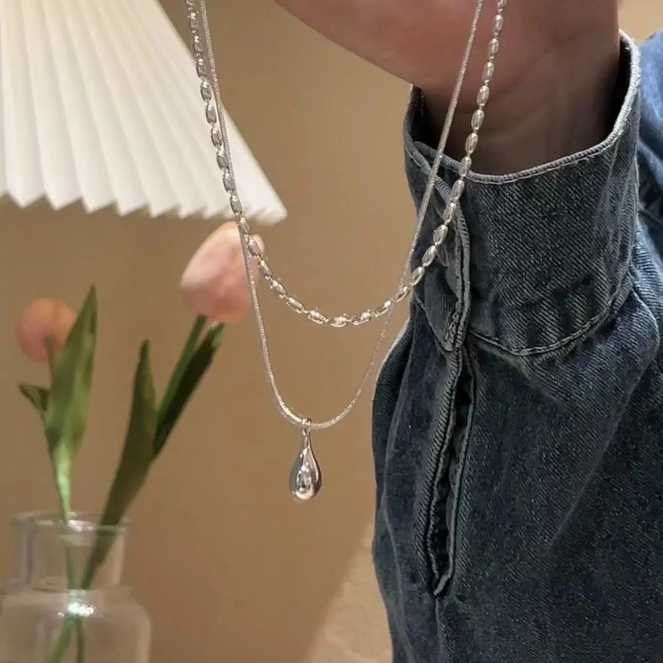 Elegant Double Chain Drop Pendant Necklace for Women | Minimalist Layered Jewelry