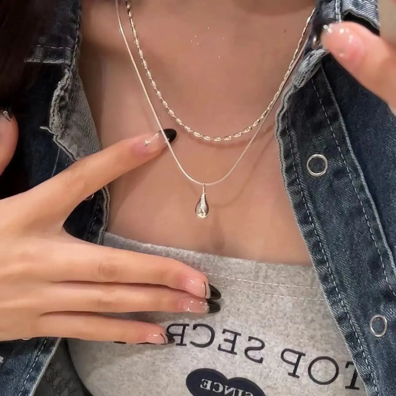 Elegant Double Chain Drop Pendant Necklace for Women | Minimalist Layered Jewelry