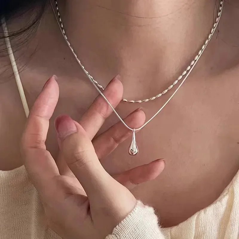 Elegant Double Chain Drop Pendant Necklace for Women | Minimalist Layered Jewelry