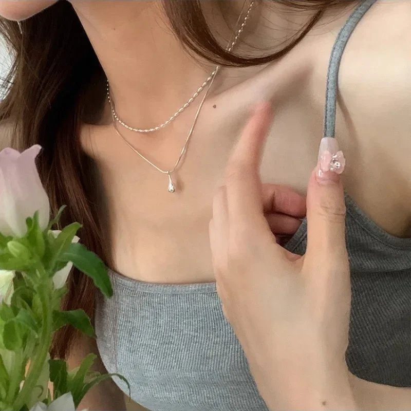Elegant Double Chain Drop Pendant Necklace for Women | Minimalist Layered Jewelry