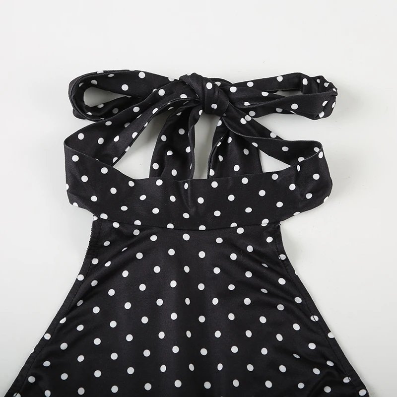 Fleepmart Sexy Polka Dot Print Halter Dress For Women Elegant Party Slim Backless Sleeveless Mini Dress Summer Vacation Outfits
