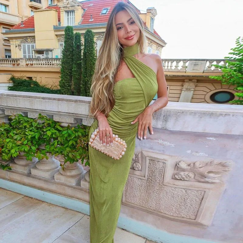 Fleepmart Halter Strapless Sexy Maxi Dress For Women Fashion Green Off-shoulder Backless Sleeveless Bodycon Elegant Long Dress Fleepmart Halter Strapless Sexy Maxi Dress For Women Fashion Green Off-shoulder Backless Sleeveless Bodycon Elegant Long Dress