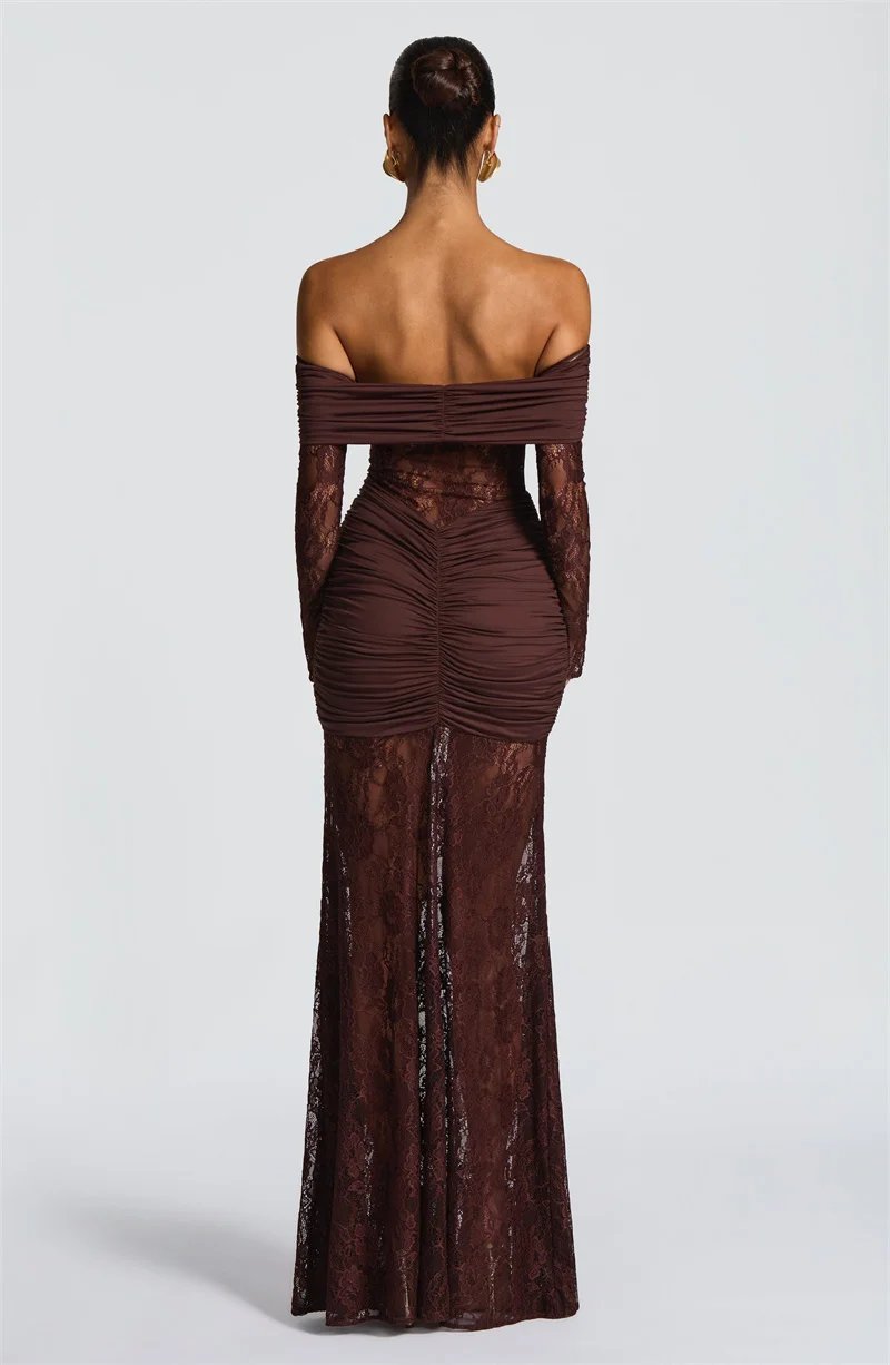Fleepmart Off-shoulder Long Sleeve Sexy Maxi Dress Women Fashion Lace See Through Strapless Backless Bodycon Club Party Dresses Fleepmart Off-shoulder Long Sleeve Sexy Maxi Dress Women Fashion Lace See Through Strapless Backless Bodycon Club Party Dresses