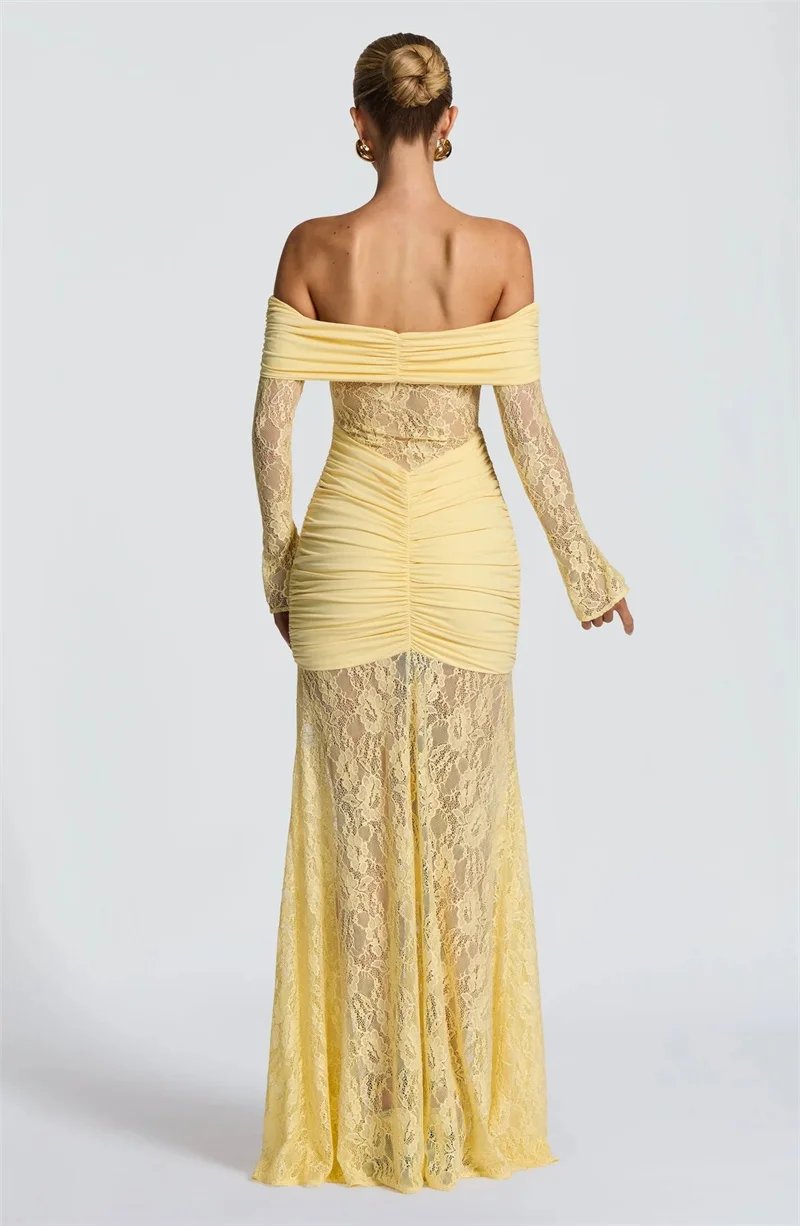Fleepmart Off-shoulder Long Sleeve Sexy Maxi Dress Women Fashion Lace See Through Strapless Backless Bodycon Club Party Dresses Fleepmart Off-shoulder Long Sleeve Sexy Maxi Dress Women Fashion Lace See Through Strapless Backless Bodycon Club Party Dresses