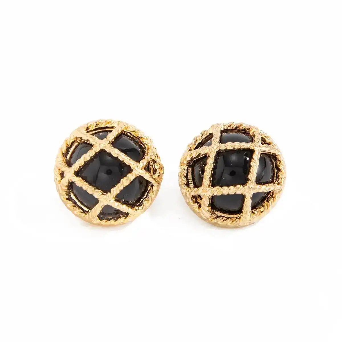 Fleepmart 6 Colors Retro Rounds Resin Crystal Stud Earrings Women Boho Gold Color Grid Cage Shaped Piercing Earring Jewelry Gifts