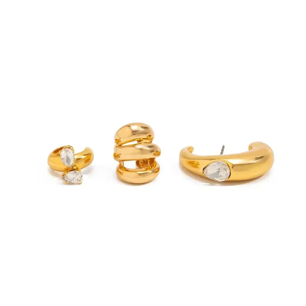 Fleepmart 3Pcs/Set Unique Inlaid Rhinestone Clip Earrings for Women Personalized Gold Color C-shaped Ear Cuff 2026 New Jewelry