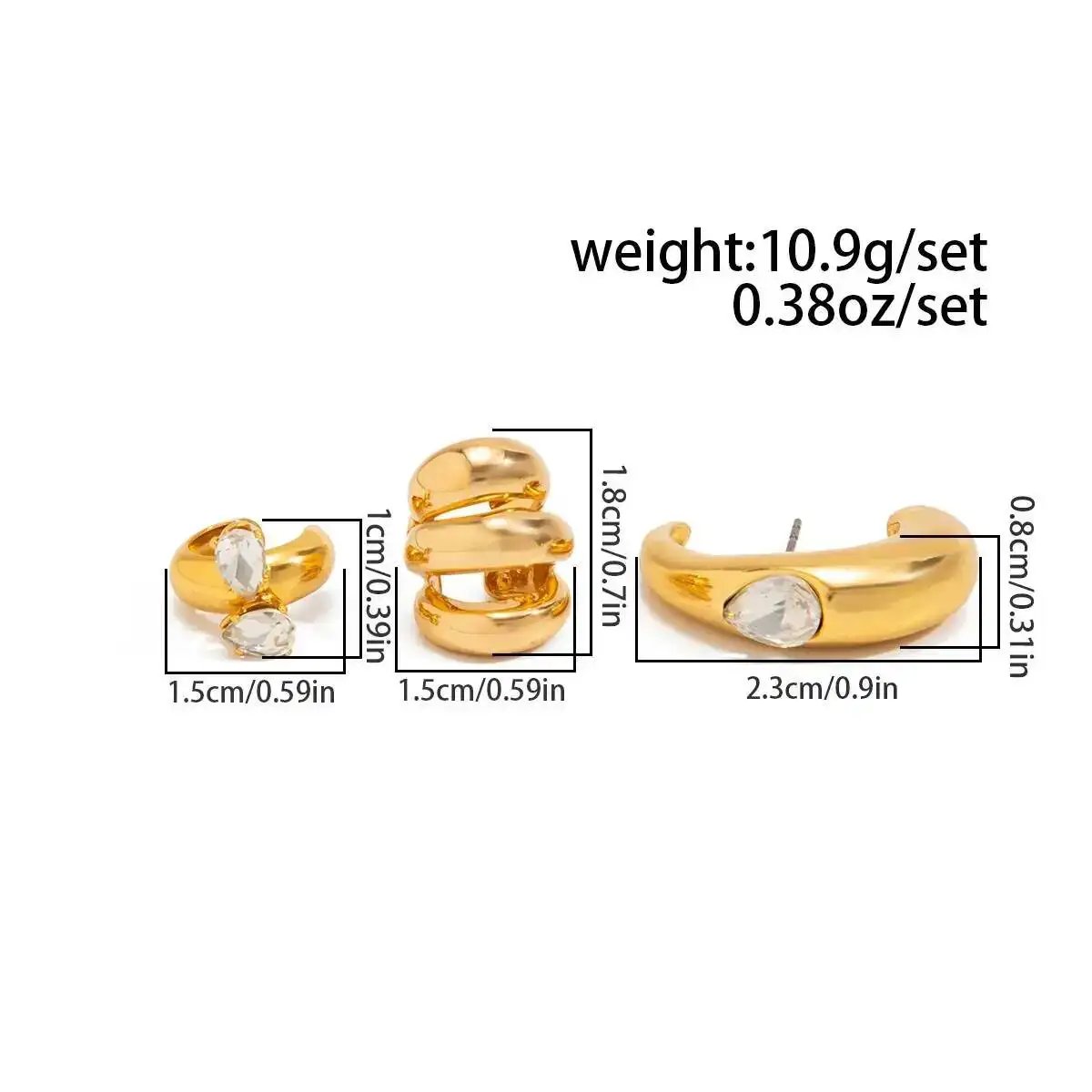 Fleepmart 3Pcs/Set Unique Inlaid Rhinestone Clip Earrings for Women Personalized Gold Color C-shaped Ear Cuff 2026 New Jewelry