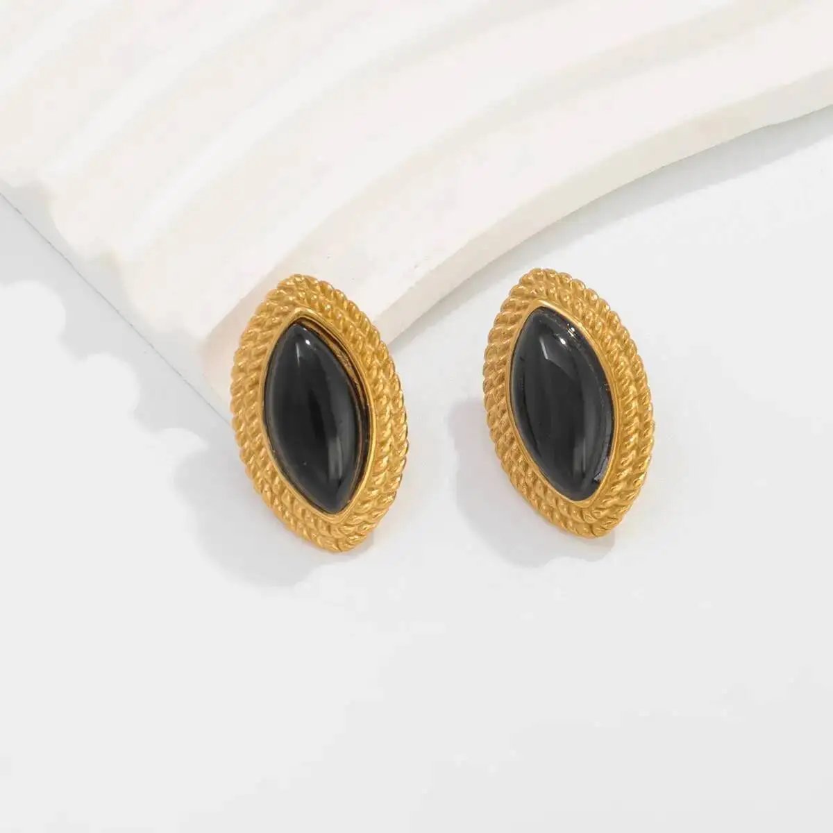 Fleepmart Elegant Inlaid Resin Stainless Steel Stud Earrings for Women Vintage 18K Gold Plated Geometric Earring New Jewelry Gift Fleepmart Elegant Inlaid Resin Stainless Steel Stud Earrings for Women Vintage 18K Gold Plated Geometric Earring New Jewelry Gift