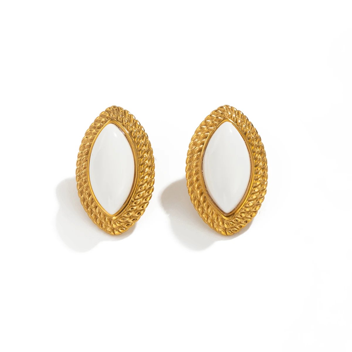 Fleepmart Elegant Inlaid Resin Stainless Steel Stud Earrings for Women Vintage 18K Gold Plated Geometric Earring New Jewelry Gift - Image 5