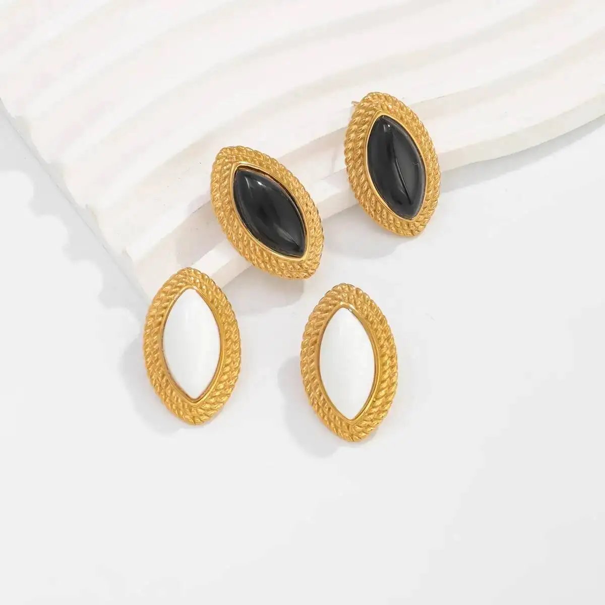 Fleepmart Elegant Inlaid Resin Stainless Steel Stud Earrings for Women Vintage 18K Gold Plated Geometric Earring New Jewelry Gift Fleepmart Elegant Inlaid Resin Stainless Steel Stud Earrings for Women Vintage 18K Gold Plated Geometric Earring New Jewelry Gift
