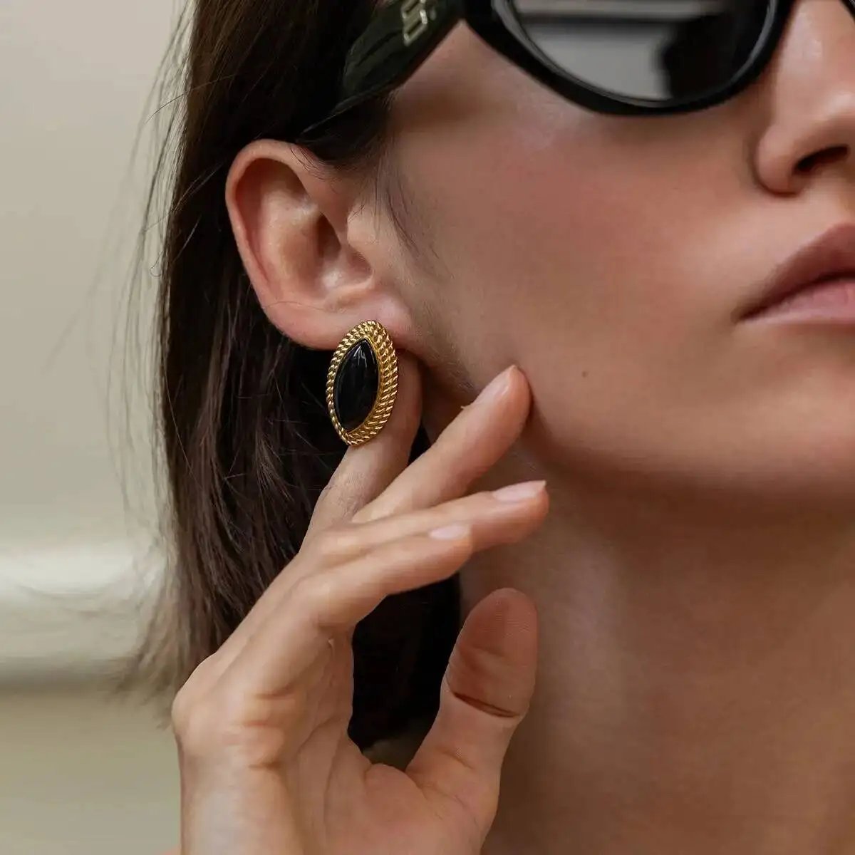 Fleepmart Elegant Inlaid Resin Stainless Steel Stud Earrings for Women Vintage 18K Gold Plated Geometric Earring New Jewelry Gift Fleepmart Elegant Inlaid Resin Stainless Steel Stud Earrings for Women Vintage 18K Gold Plated Geometric Earring New Jewelry Gift