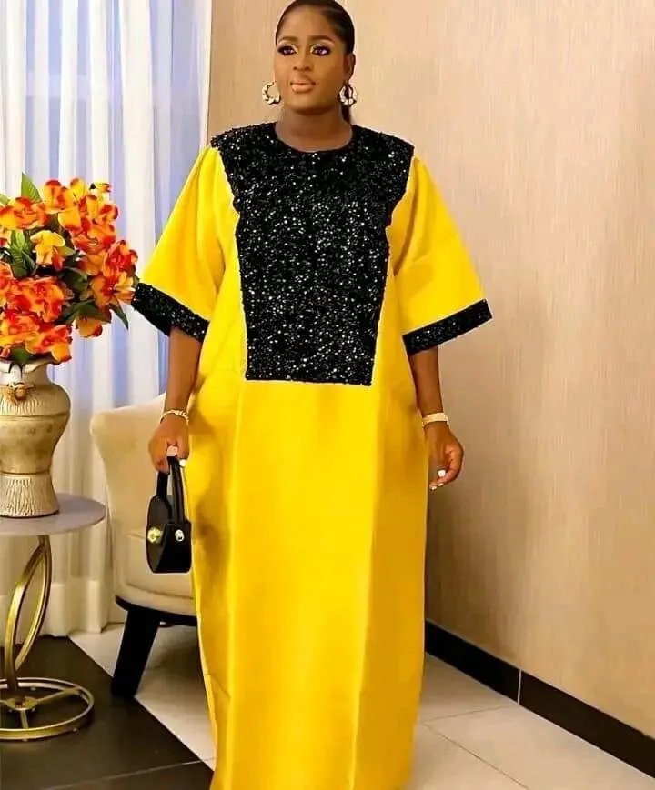 Fleepmart Kaftan Dress for Church African Dresses Women Shiny Sequined Traditional Africa Clothing Long Loose Patchwork O Neck Gowns