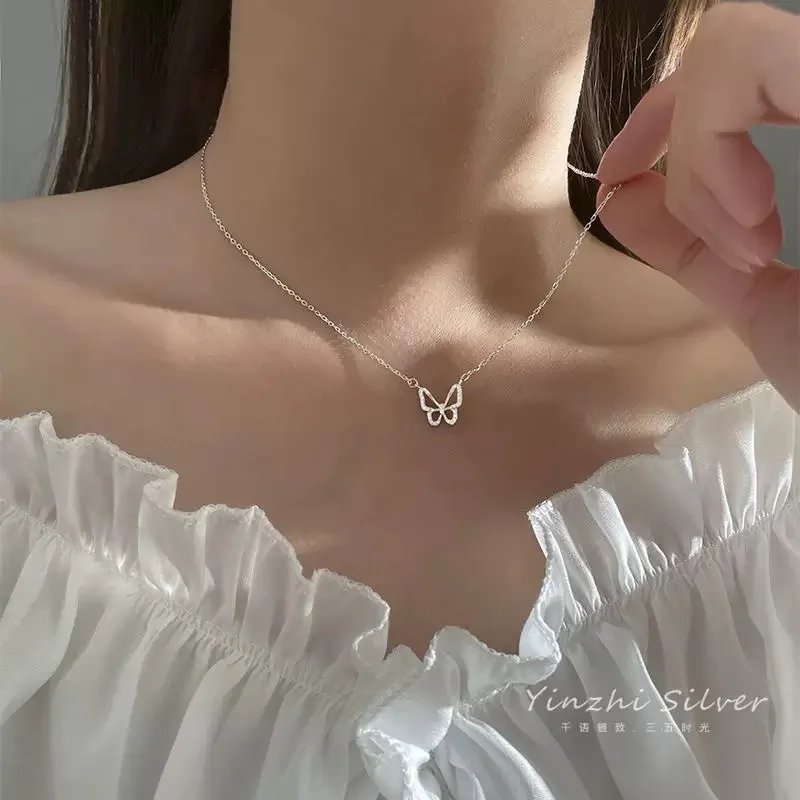 Shiny Butterfly Necklace for Women – Double Layer Clavicle Chain Pendant, Elegant Fashion Jewelry Gift - Image 6