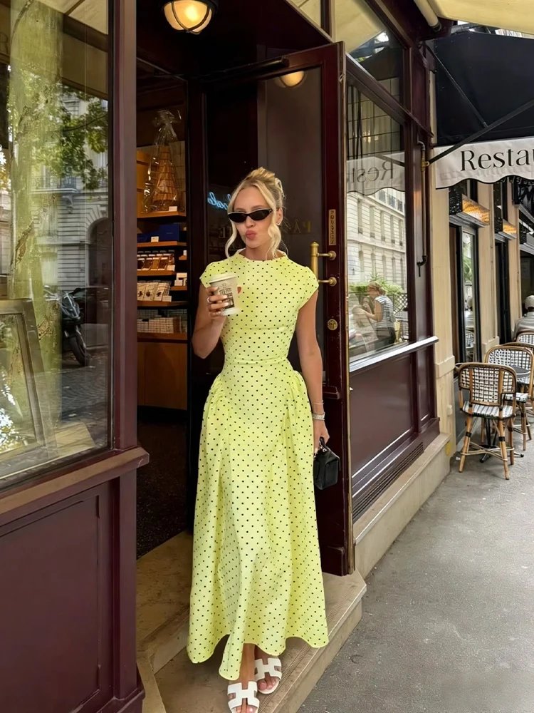 Fleepmart Women New Long Dresses Summer Elegant Upgraded Version Casual Polka Dots Party Dress Graceful Holiday Casual Slim Female Dresses