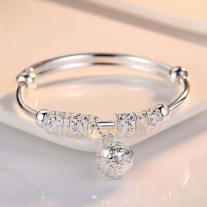 Fleepmart Fine 925 Sterling Silver Hollow Bells Ball Bangles Adjustable Bracelets For Women Fashion Holiday Gifts Party Wedding Jewelry