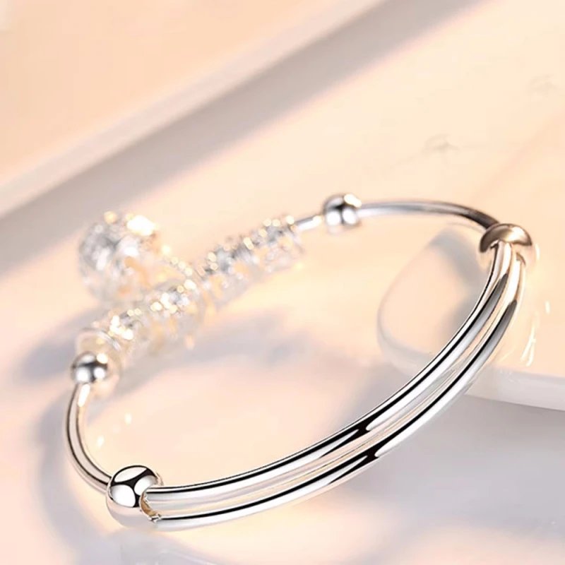 Fleepmart Fine 925 Sterling Silver Hollow Bells Ball Bangles Adjustable Bracelets For Women Fashion Holiday Gifts Party Wedding Jewelry