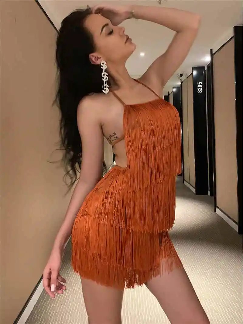 Fleepmart Women's Low-Waist Fringe Jumpsuit Neck Hanging Design Long Pants Autumn Fashion Casual Comfortable Fit One-Piece Suit