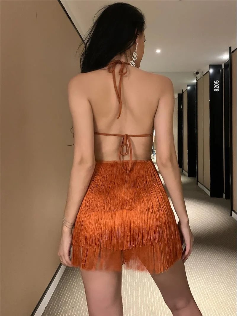 Fleepmart Women's Low-Waist Fringe Jumpsuit Neck Hanging Design Long Pants Autumn Fashion Casual Comfortable Fit One-Piece Suit