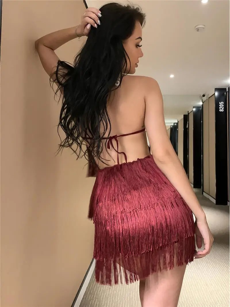 Fleepmart Women's Low-Waist Fringe Jumpsuit Neck Hanging Design Long Pants Autumn Fashion Casual Comfortable Fit One-Piece Suit