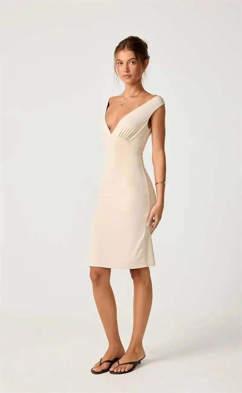 Fleepmart Women Deep V Neck Sleeveless Bodycon Midi Dress Elegant Solid Backless Club Party Dress Casual Summer Clubwear 2026