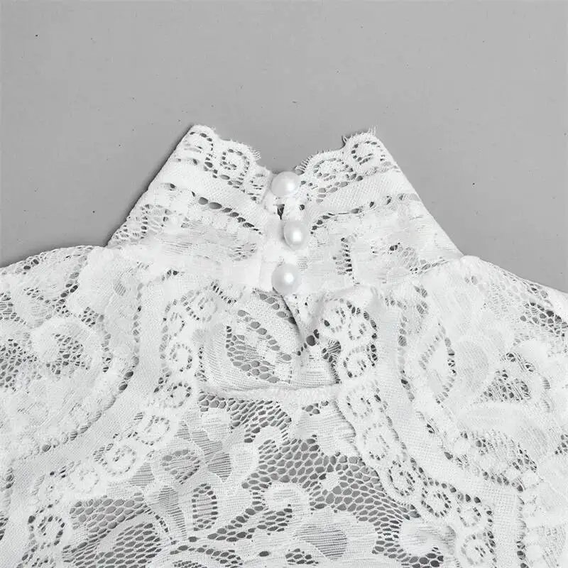 Fleepmart Women Elegant Lace Patchwork Sexy Mini Dress Fashion High Neck Long Flare Sleeve Backless Bodycon Club Party Dresses