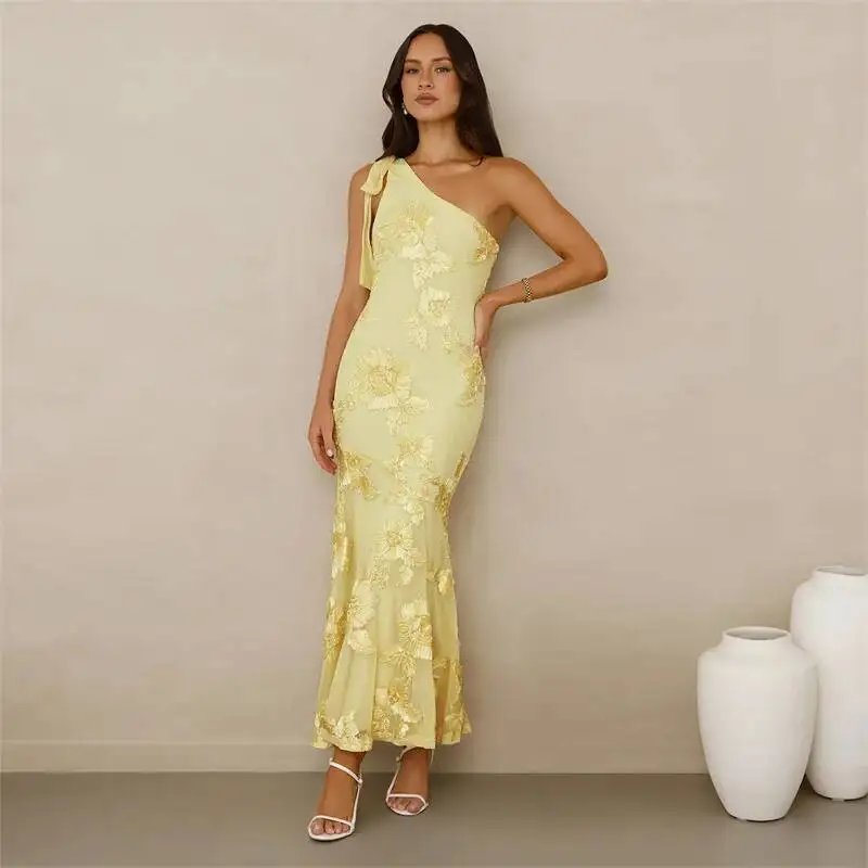 Fleepmart 3D Floral Applique Sexy Maxi Dress Women Elegant One Shoulder Backless Sleeveless Bodycon Club Party Evening Long Dress Fleepmart 3D Floral Applique Sexy Maxi Dress Women Elegant One Shoulder Backless Sleeveless Bodycon Club Party Evening Long Dress