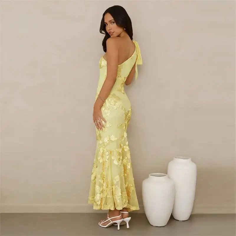 Fleepmart 3D Floral Applique Sexy Maxi Dress Women Elegant One Shoulder Backless Sleeveless Bodycon Club Party Evening Long Dress Fleepmart 3D Floral Applique Sexy Maxi Dress Women Elegant One Shoulder Backless Sleeveless Bodycon Club Party Evening Long Dress