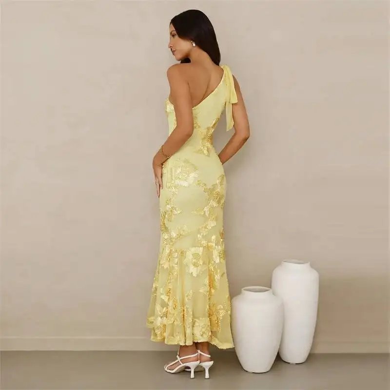 Fleepmart 3D Floral Applique Sexy Maxi Dress Women Elegant One Shoulder Backless Sleeveless Bodycon Club Party Evening Long Dress Fleepmart 3D Floral Applique Sexy Maxi Dress Women Elegant One Shoulder Backless Sleeveless Bodycon Club Party Evening Long Dress