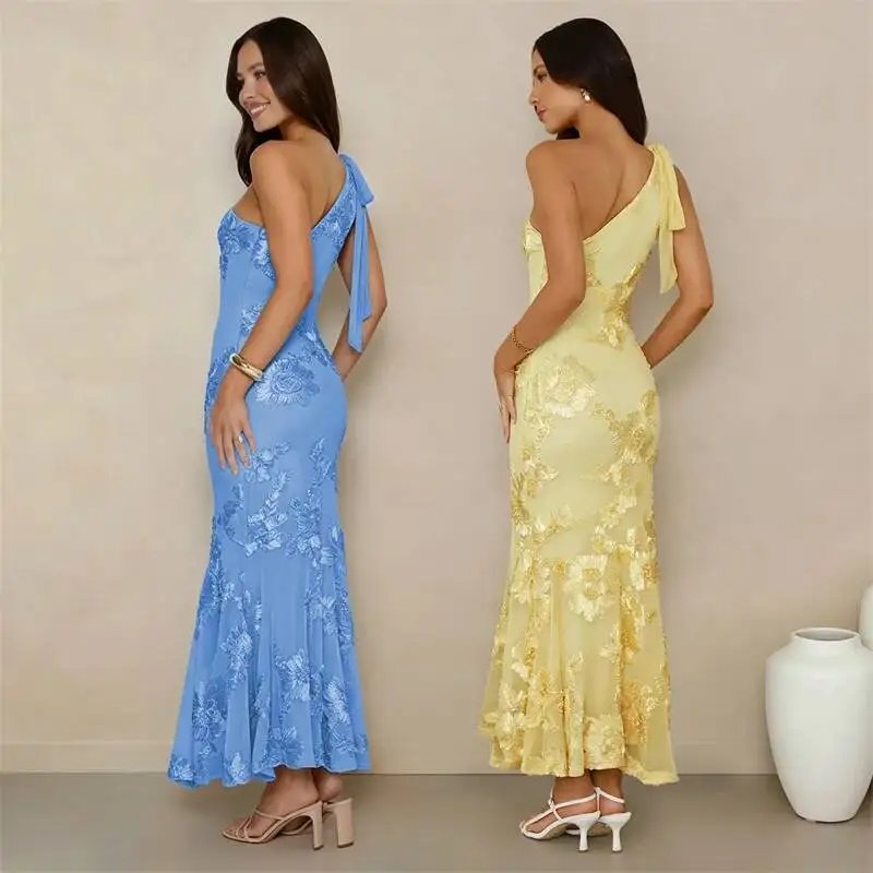 Fleepmart 3D Floral Applique Sexy Maxi Dress Women Elegant One Shoulder Backless Sleeveless Bodycon Club Party Evening Long Dress Fleepmart 3D Floral Applique Sexy Maxi Dress Women Elegant One Shoulder Backless Sleeveless Bodycon Club Party Evening Long Dress