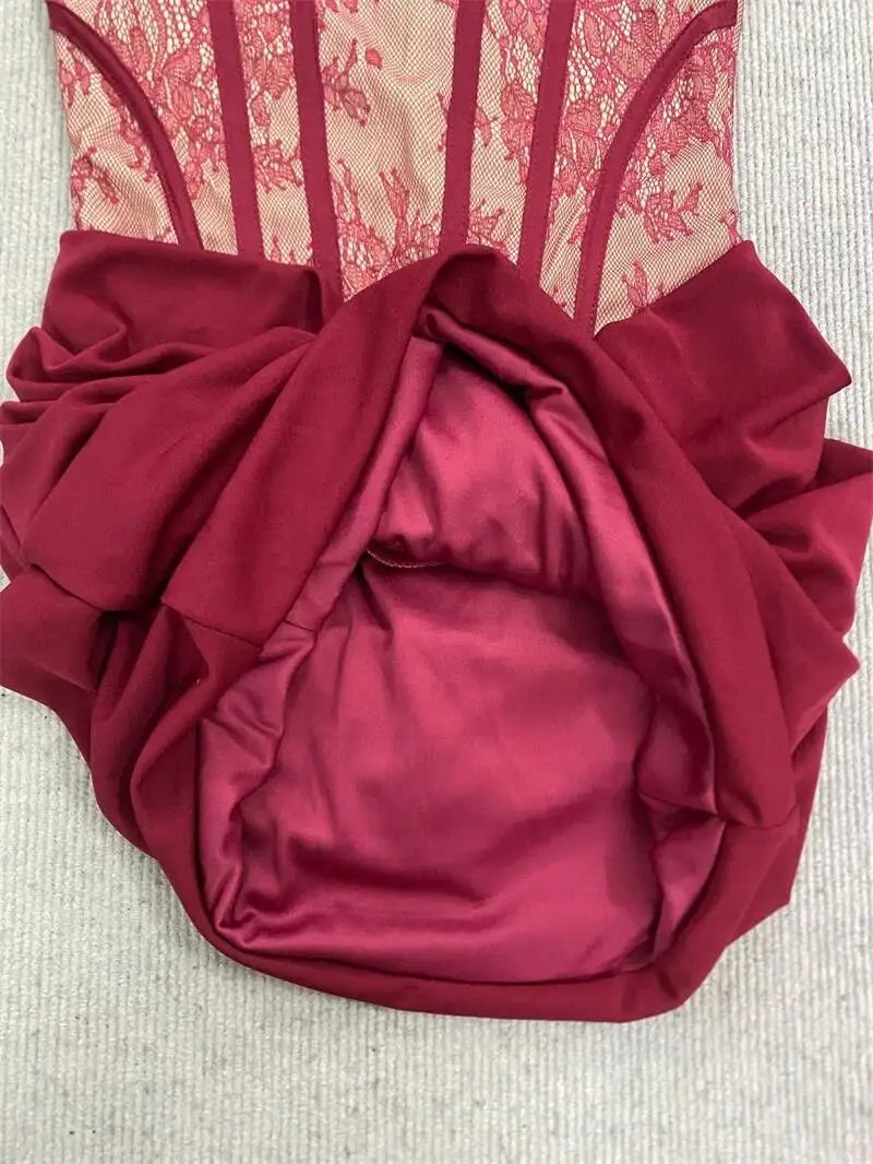 Fleepmart Lace Corset Mini Dress Women Square Neck Wide Strap Ruched Satin Bodycon Short Dress Club Party Cocktail Vestidos