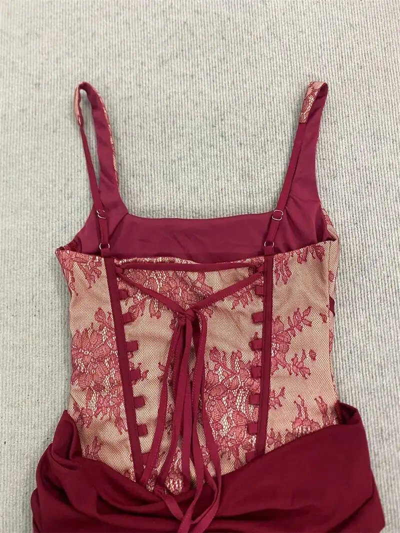 Fleepmart Lace Corset Mini Dress Women Square Neck Wide Strap Ruched Satin Bodycon Short Dress Club Party Cocktail Vestidos