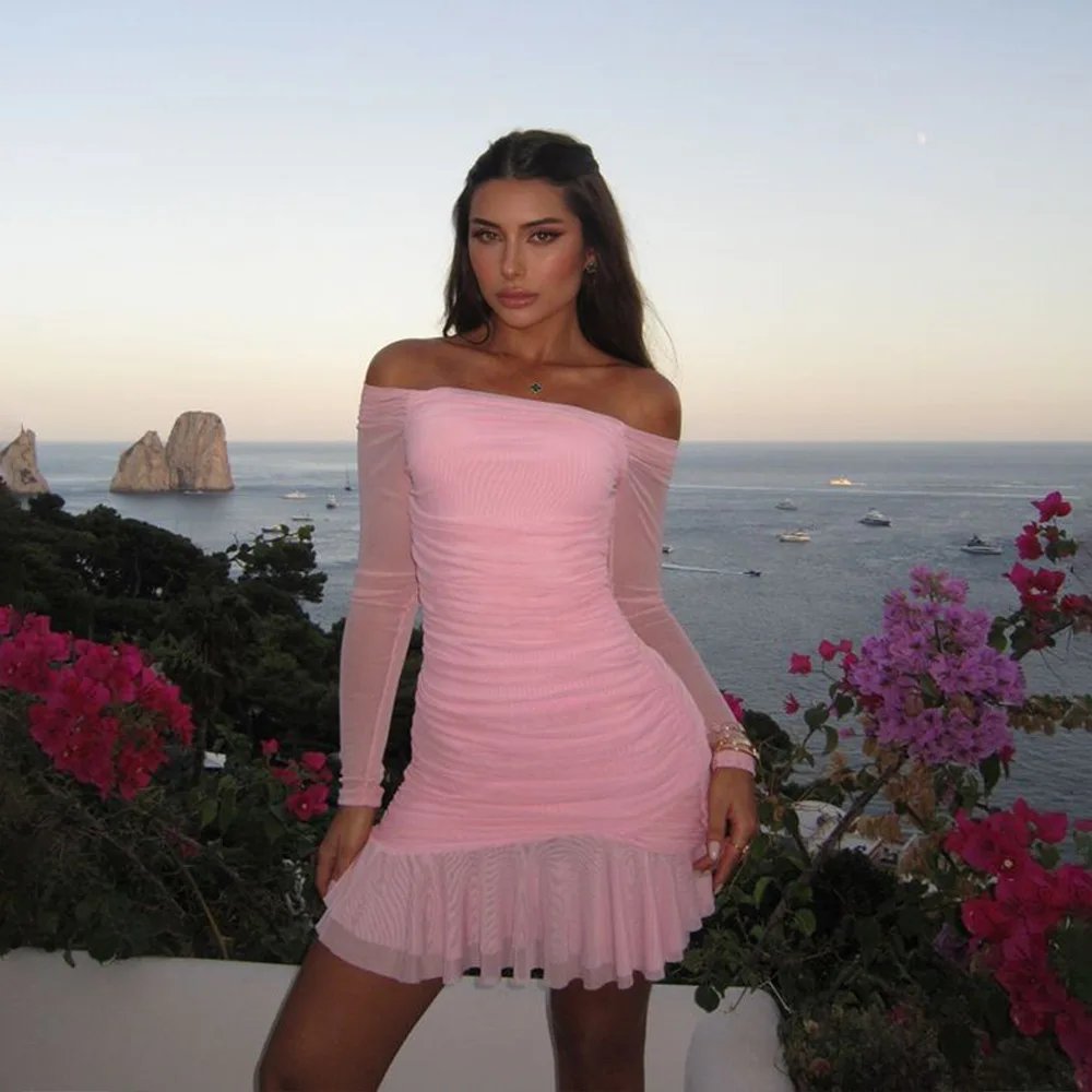 Fleepmart Female Autumn Skinny Elegant Party Clubwear Sexy Off Shoulder Mesh Women Long Sleeve High Waist Dress Fleepmart Female Autumn Skinny Elegant Party Clubwear Sexy Off Shoulder Mesh Women Long Sleeve High Waist Dress