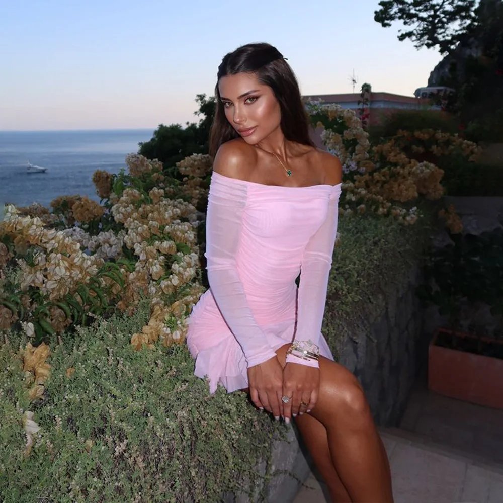 Fleepmart Female Autumn Skinny Elegant Party Clubwear Sexy Off Shoulder Mesh Women Long Sleeve High Waist Dress Fleepmart Female Autumn Skinny Elegant Party Clubwear Sexy Off Shoulder Mesh Women Long Sleeve High Waist Dress