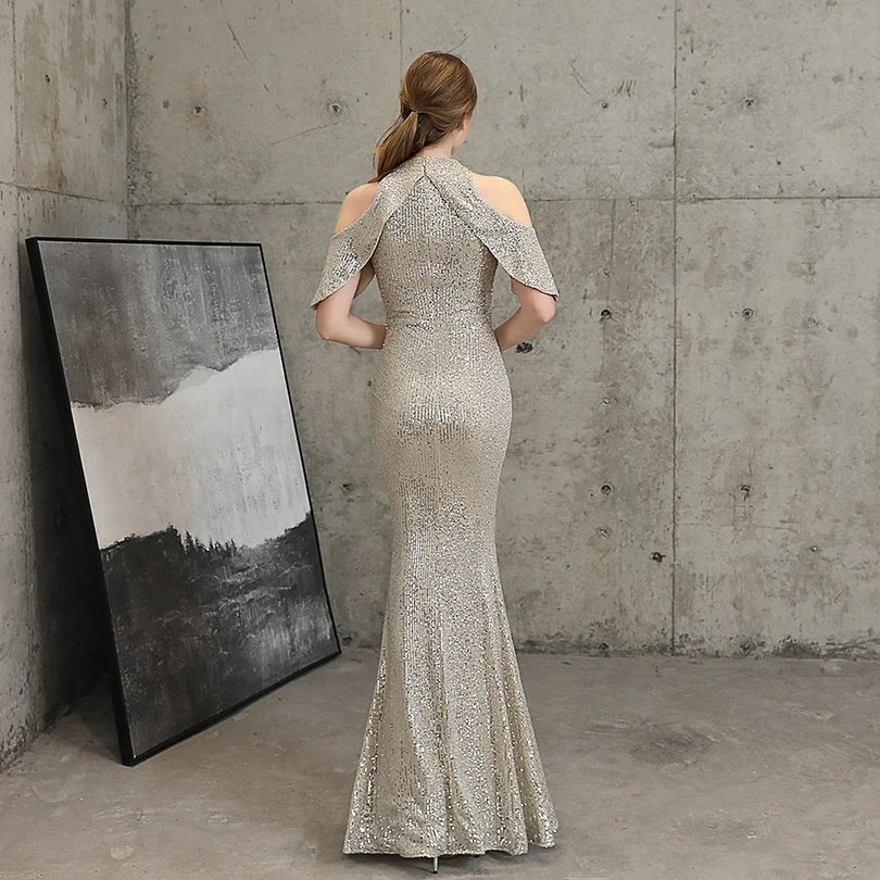 Fleepmart Elegant Mermaid Off the Shoulder Evening Dresses for Woman Sequins Dress for Special Occasions Formal Party Dresses