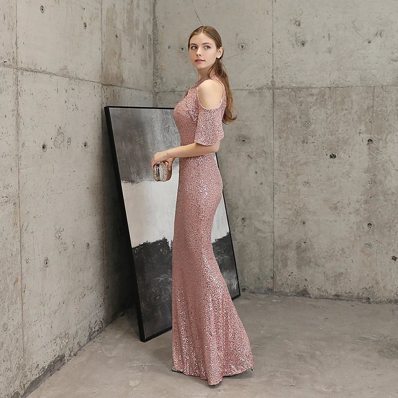 Fleepmart Elegant Mermaid Off the Shoulder Evening Dresses for Woman Sequins Dress for Special Occasions Formal Party Dresses