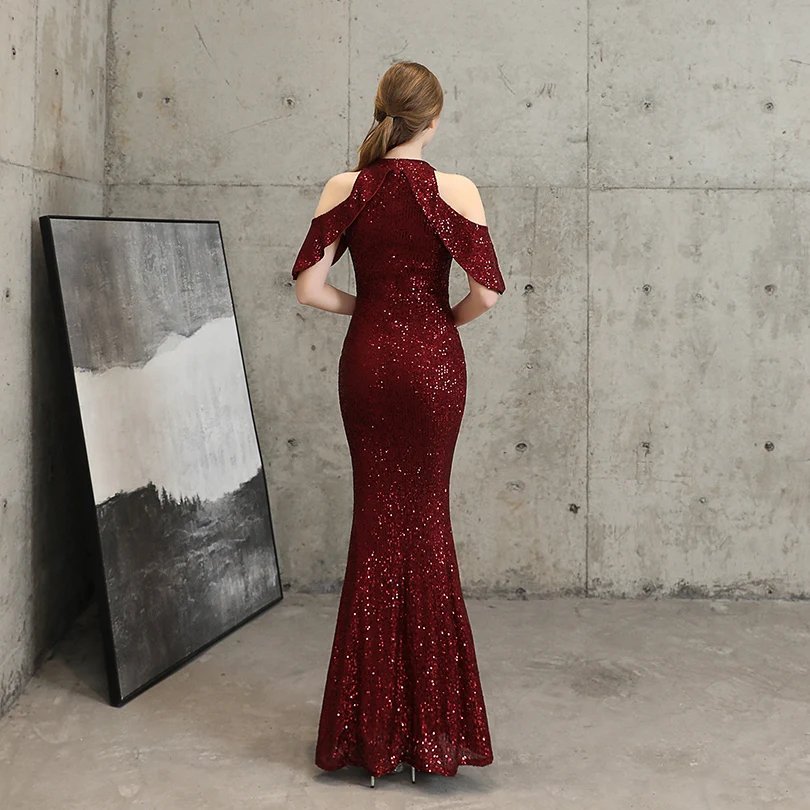 Fleepmart Elegant Mermaid Off the Shoulder Evening Dresses for Woman Sequins Dress for Special Occasions Formal Party Dresses
