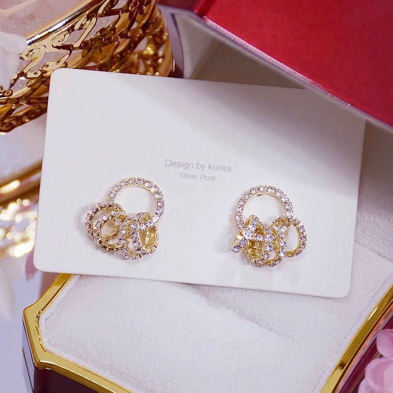 14K Gold Plated AAA Zirconia Circle Stud Earrings for Women