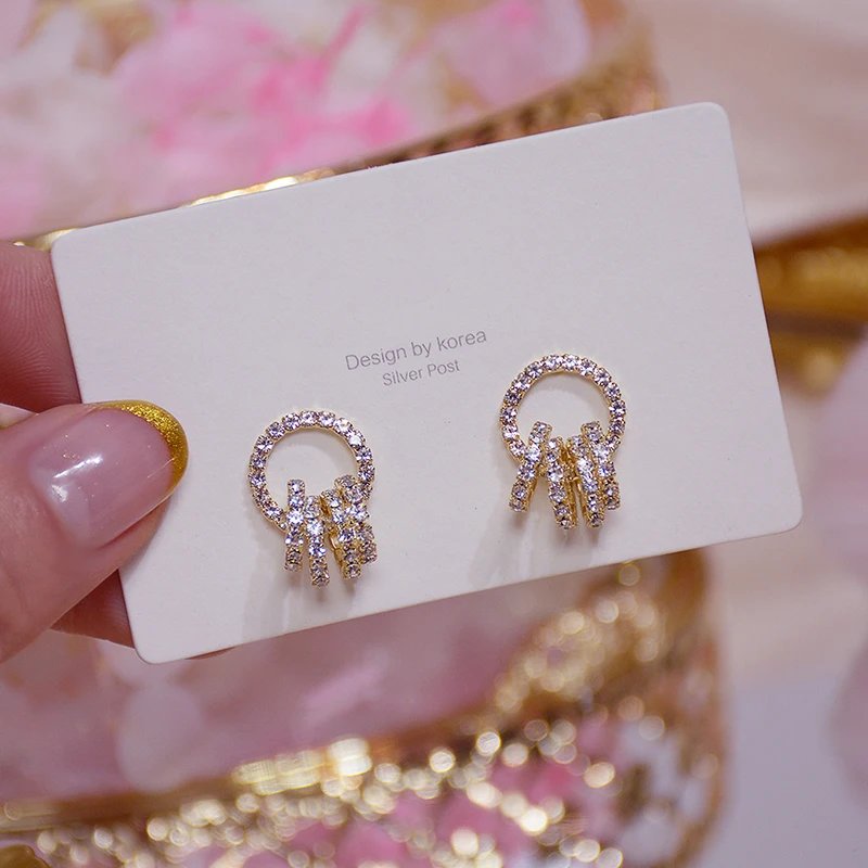 14K Gold Plated AAA Zirconia Circle Stud Earrings for Women