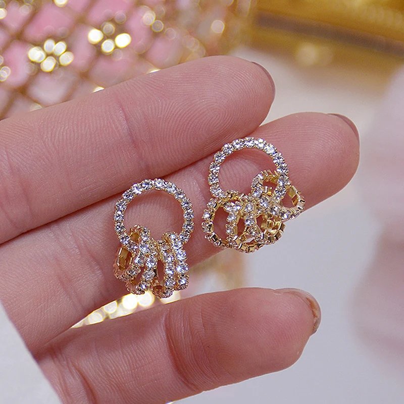 14K Gold Plated AAA Zirconia Circle Stud Earrings for Women