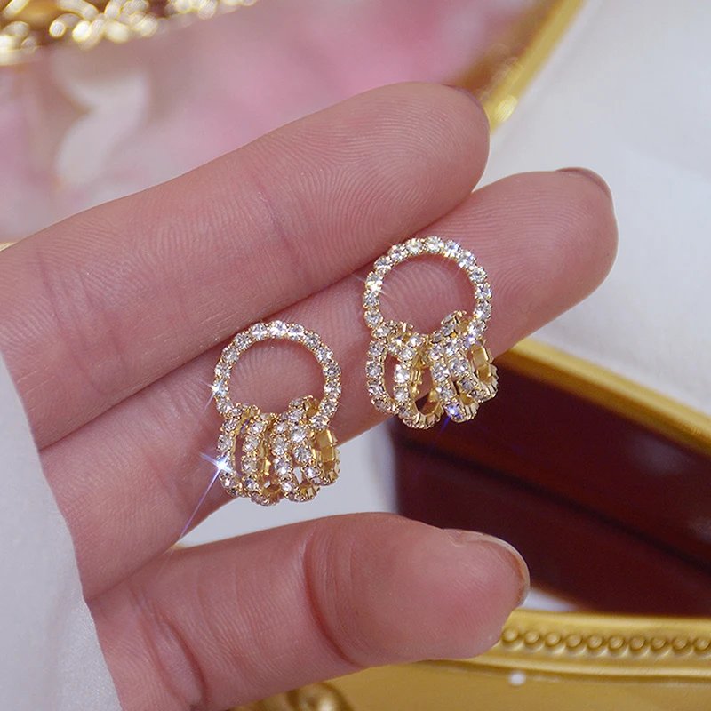 14K Gold Plated AAA Zirconia Circle Stud Earrings for Women