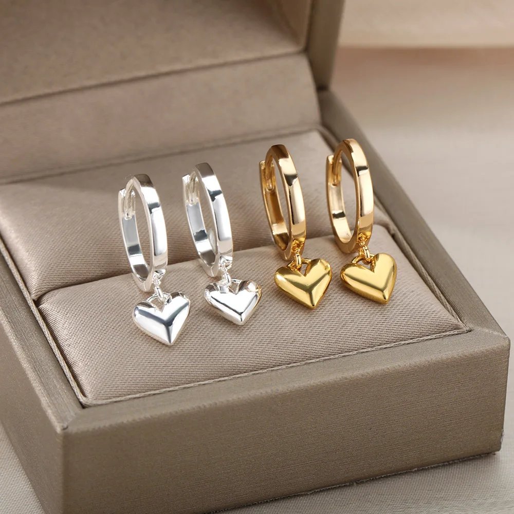 Vintage Gold Heart Drop Earrings for Women | Stainless Steel Jewelry - Image 3