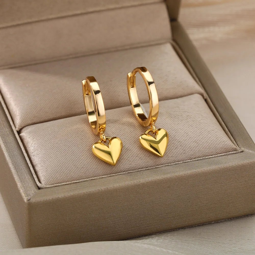 Vintage Gold Heart Drop Earrings for Women | Stainless Steel Jewelry Vintage Gold Heart Drop Earrings for Women | Stainless Steel Jewelry