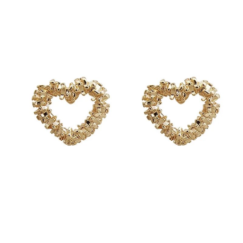Vintage Silver Heart Stud Earrings for Women | Geometric Wave Design