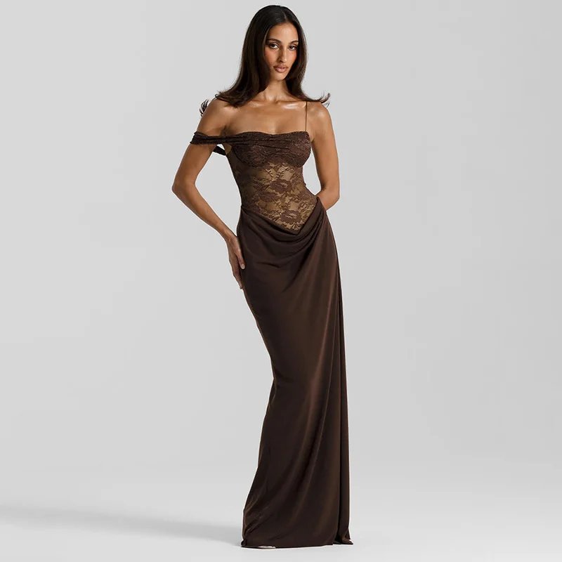 Fleepmart One Shoulder Lace See Through Sexy Maxi Dress Women Gown Fashion Off-shoulder Sleeveless Backless Club Long Dresses Fleepmart One Shoulder Lace See Through Sexy Maxi Dress Women Gown Fashion Off-shoulder Sleeveless Backless Club Long Dresses