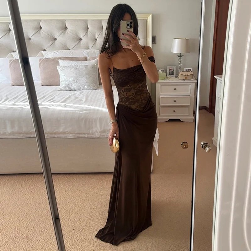 Fleepmart One Shoulder Lace See Through Sexy Maxi Dress Women Gown Fashion Off-shoulder Sleeveless Backless Club Long Dresses Fleepmart One Shoulder Lace See Through Sexy Maxi Dress Women Gown Fashion Off-shoulder Sleeveless Backless Club Long Dresses
