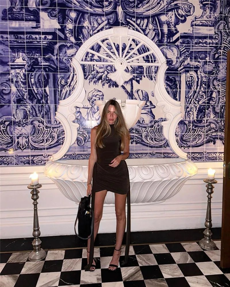 Fleepmart Turtleneck Sleeveless Sexy Mini Dress For Women Fashion Irregular Ruched Tank Dress Femme Elegant Club Party Dress