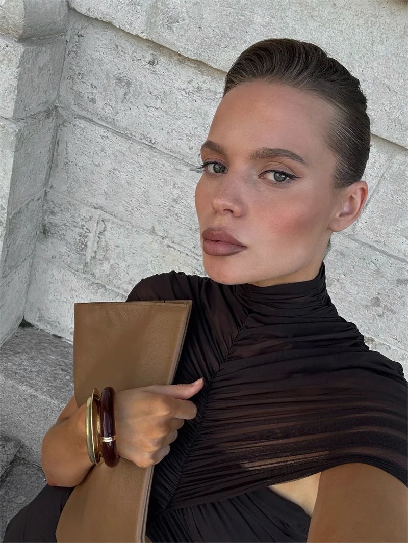 Fleepmart Hollow Out Short Sleeve Sexy Maxi Dress Women Fashion O Neck Ruched High Waist Bodycon Club Party Long Dress Female